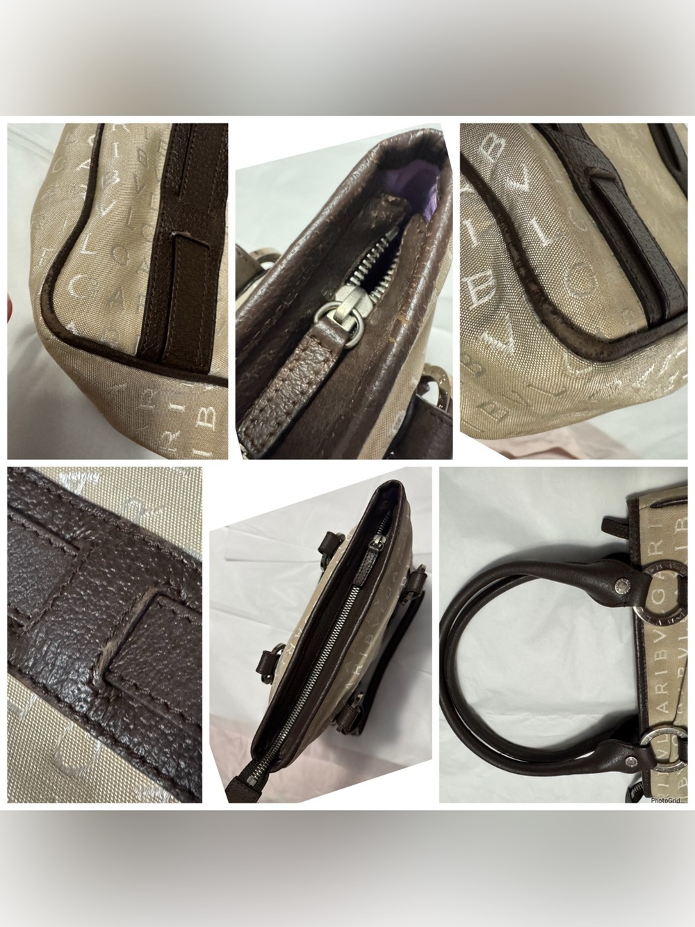 Bvlgari AUTHENTIC Vintage Logo Mania Tan & Brown Tote Shoulder Bag Bulgari - Picture 10 of 16